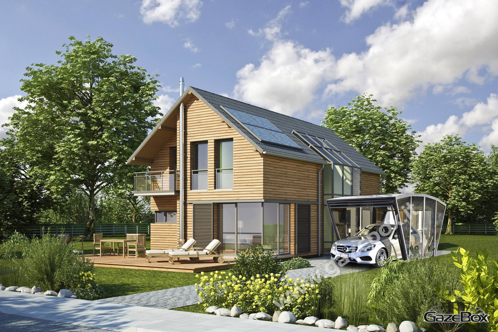 Garage-Box als Carport am Haus