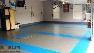 Garagenboden mit fugenlosen PVC Fliesen mit versteckten Verbindungen